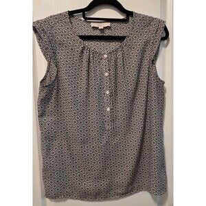 LOFT sleeveless blouse navy & white floral print w/ button-down placket - Size M